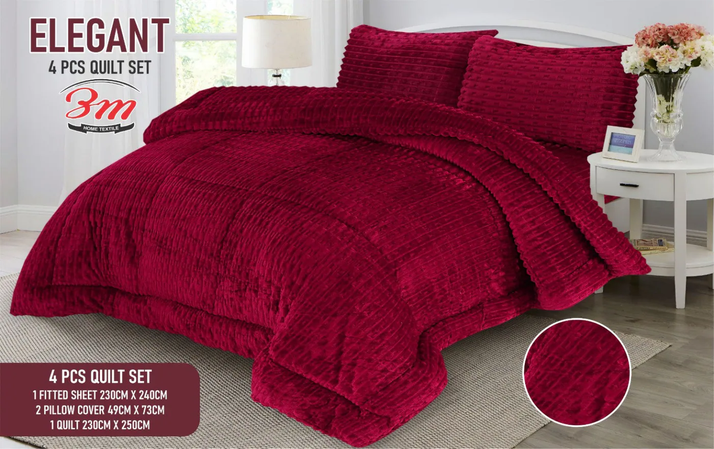 Maroon Elegant Shaggy 4 PCs Razai Set