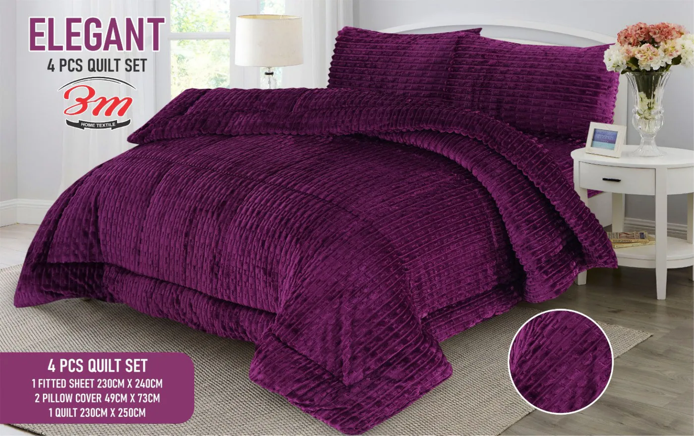 Purple Elegant Shaggy 4 PCs Razai Set