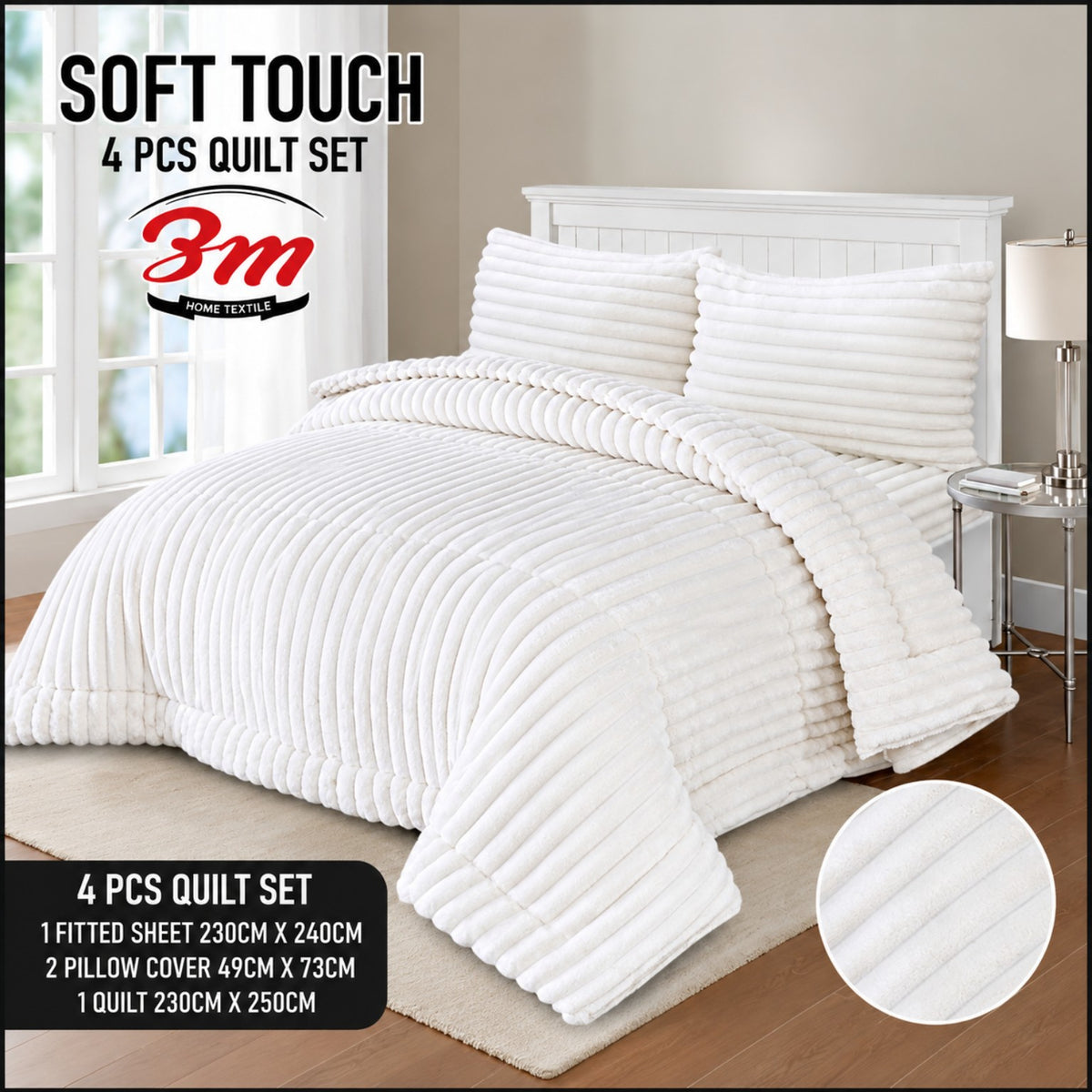 White BM 4 PCs Soft Touch Shaggy Set
