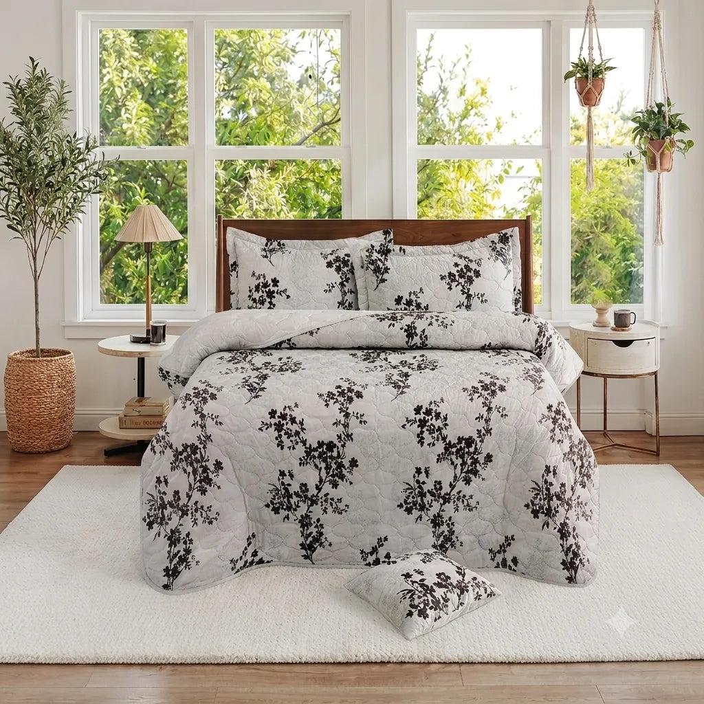 Black Floral Silhouette Comforter Set