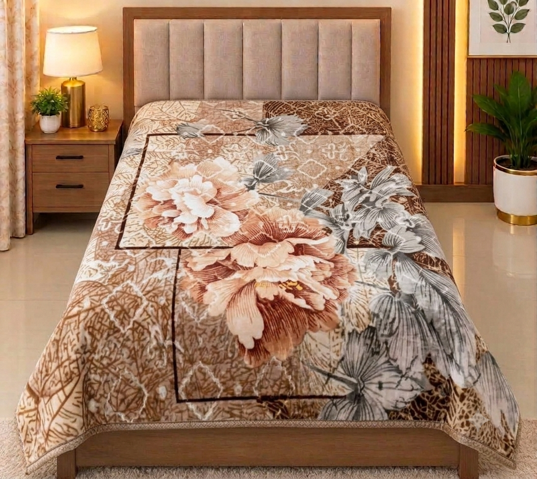 Rust Floral Single Blanket