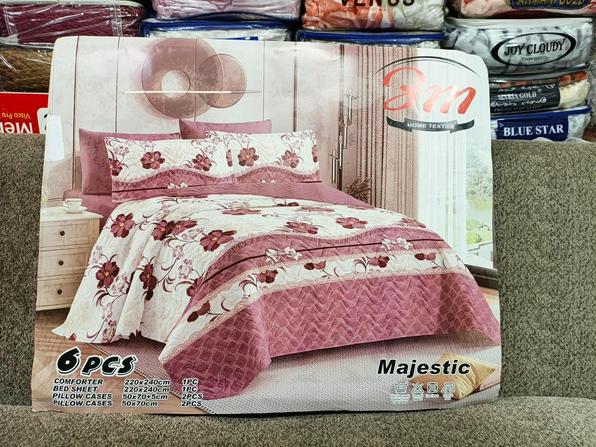 Skin Pink Floral BM 6 PCs Comforter Set