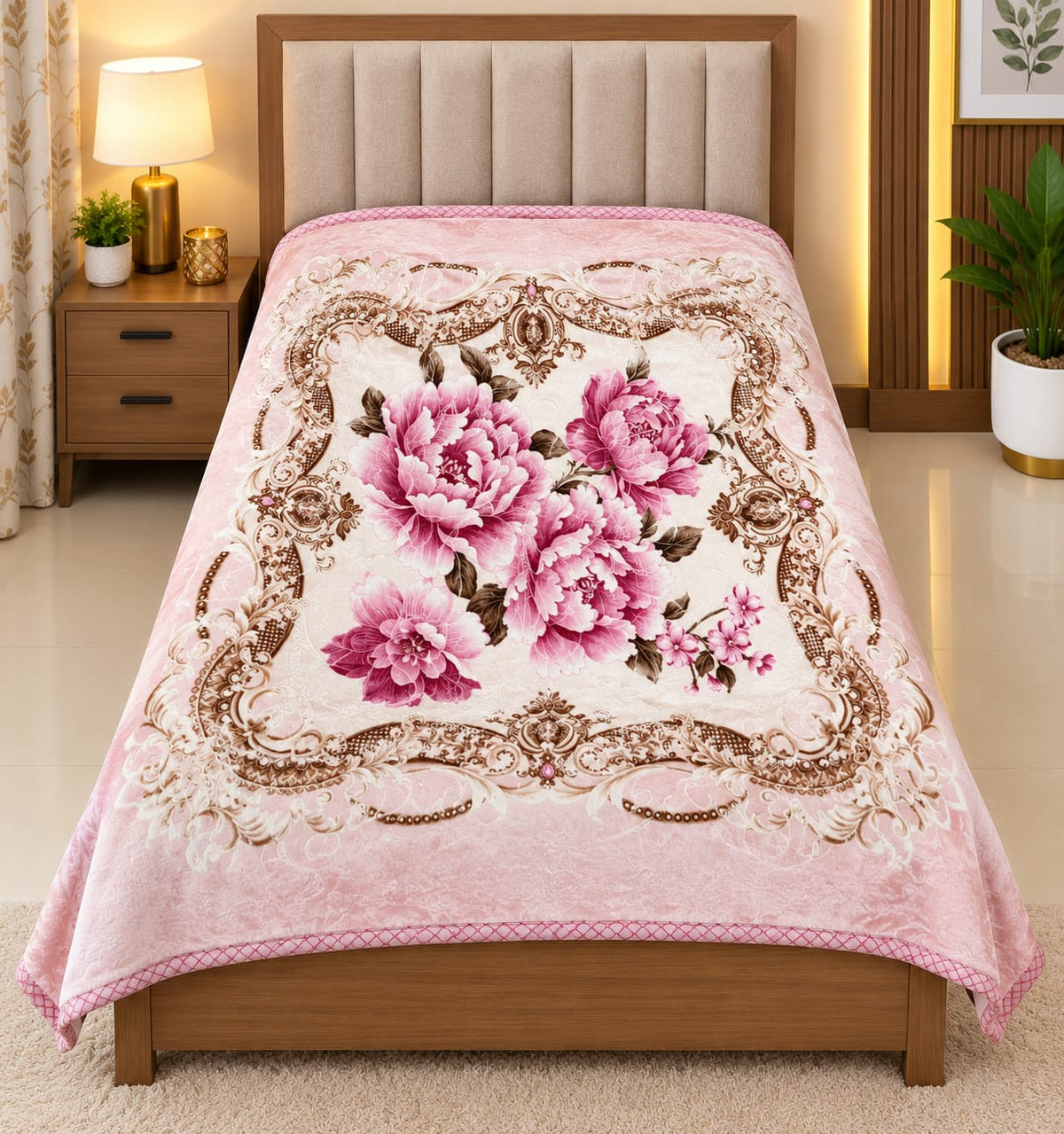 Pink Floral Single Blanket