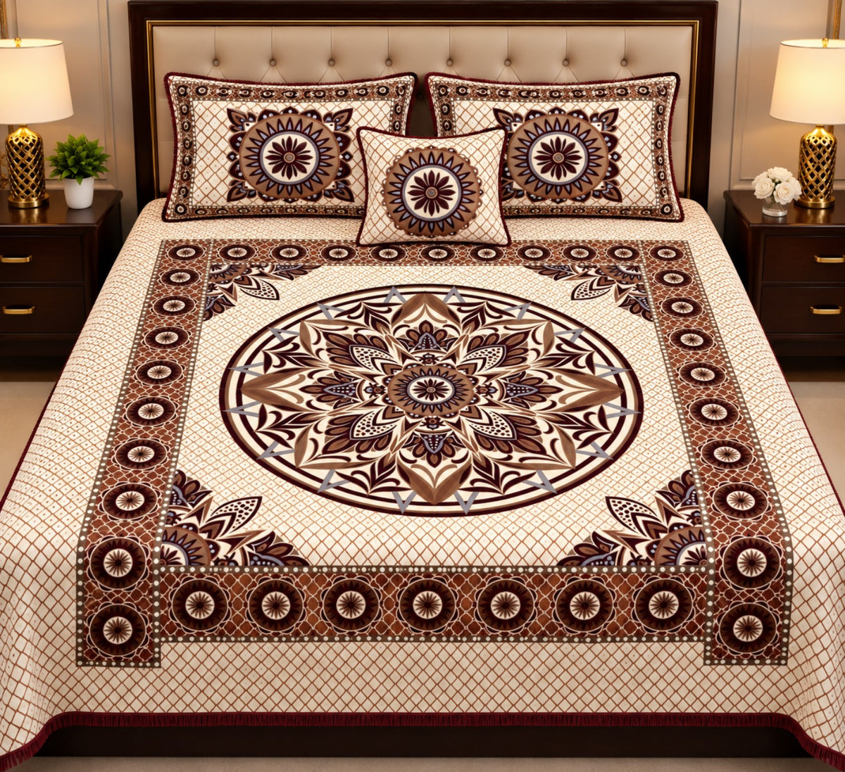Brown Floral Alpha Mora Bedsheet
