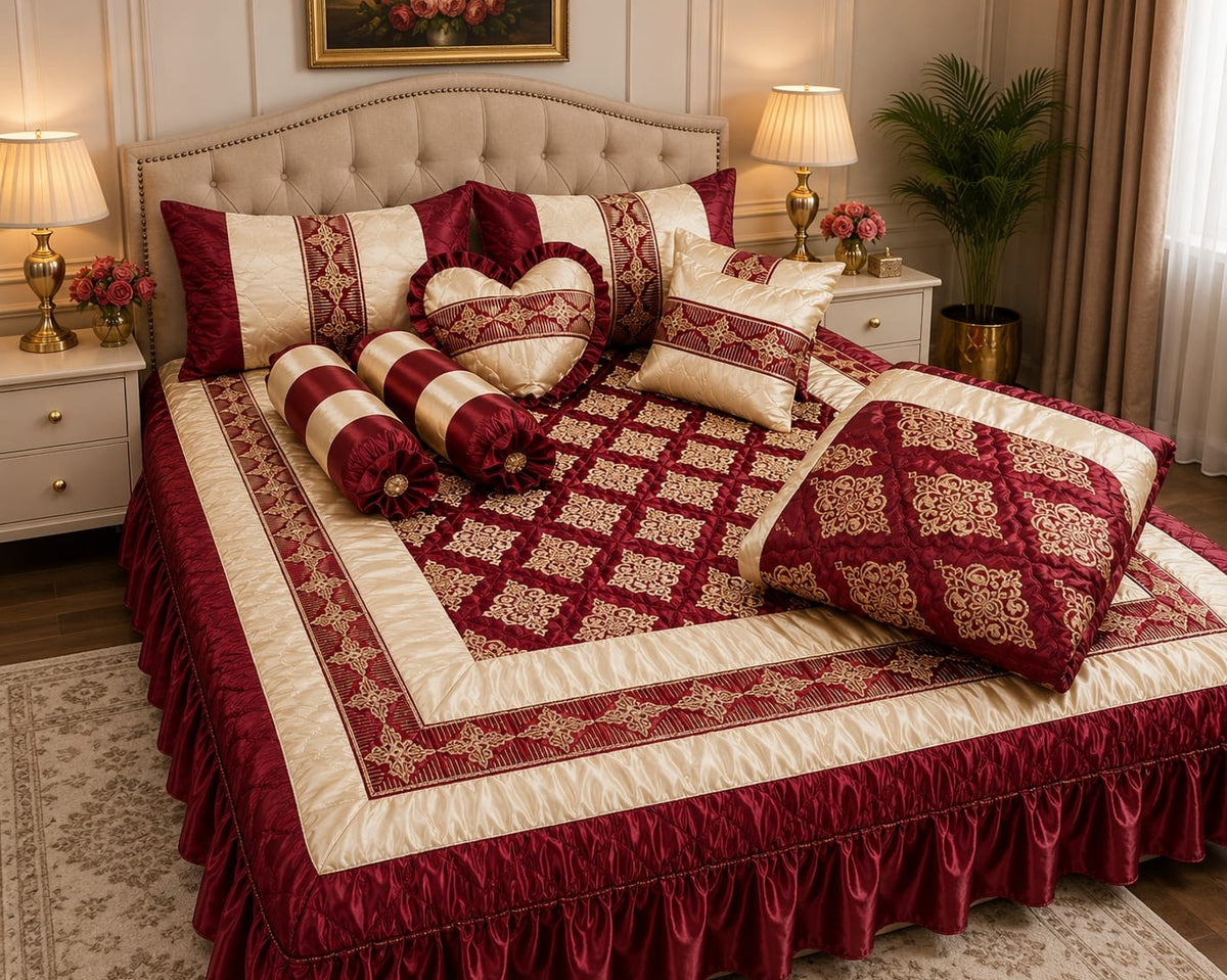 Maroon Silk 9 PCs Bridal Set