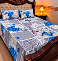 Blue Patchwork Cotton Sotton King Size Bedsheet