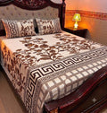 Cream Brown Greek Border Cotton Sotton King Size Bedsheet