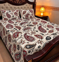 Cream Maroon Paisley Cotton Sotton King Size Bedsheet