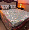 Grey Floral Cotton Sotton King Size Bedsheet
