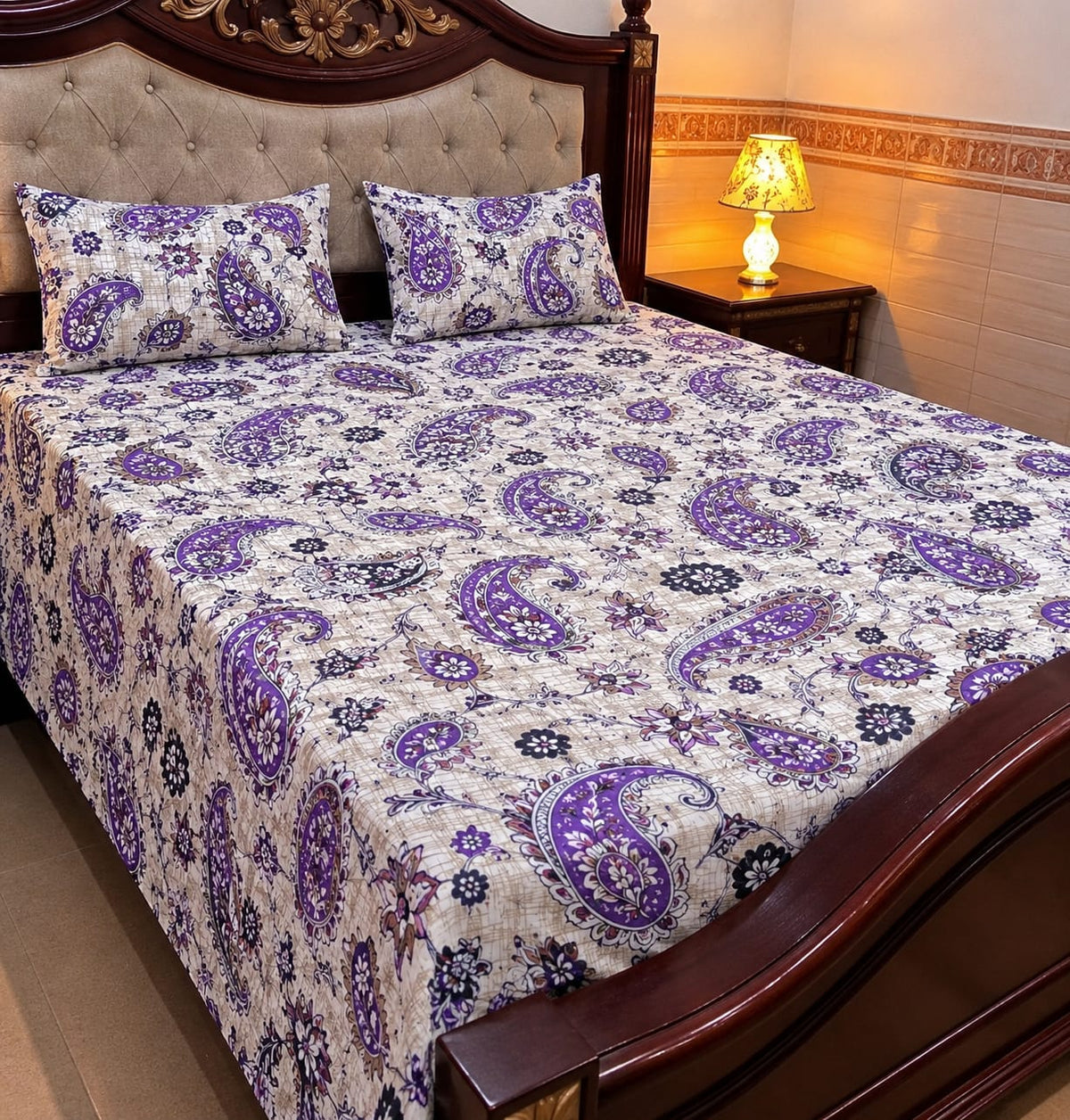 Lavender Floral Cotton Sotton King Size Bedsheet
