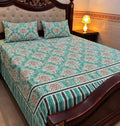 Mint Green Floral Cotton Sotton King Size Bedsheet