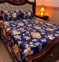 Navy Orange Floral Cotton Sotton King Size Bedsheet