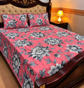 Pink Floral Cotton Sotton King Size Bedsheet