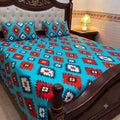 Turquoise Geometric Cotton Sotton King Size Bedsheet