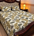 White Olive Floral Cotton Sotton King Size Bedsheet