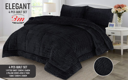 Black Elegant Shaggy 4 PCs Razai Set
