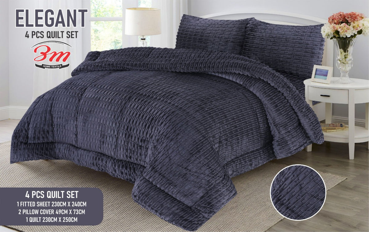 Charcoal Grey Elegant Shaggy 4 PCs Razai Set