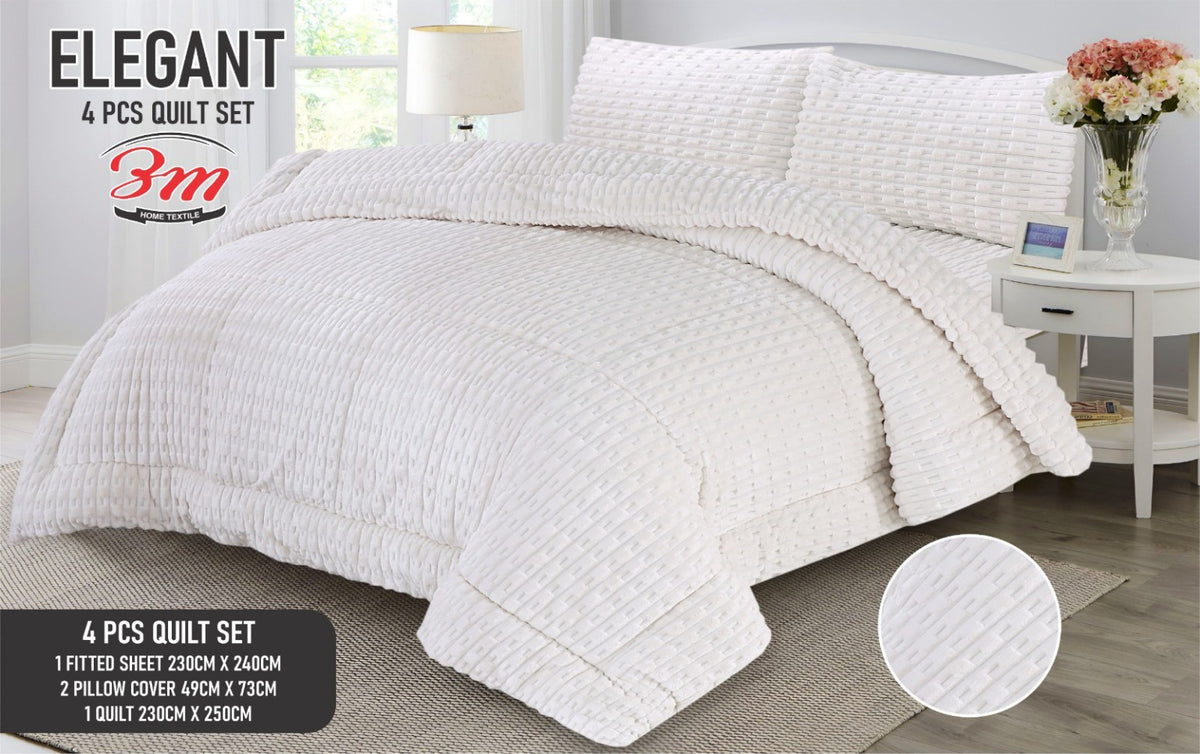 White Elegant Shaggy 4 PCs Razai Set