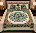 Green Teal Floral Alpha Mora Bedsheet - Hero