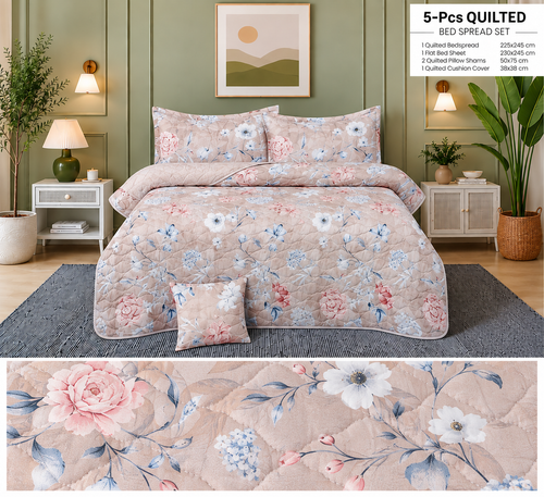 Beige Blue Floral BBL 5 PCs Comforter Set by Hafiz Bedding Store