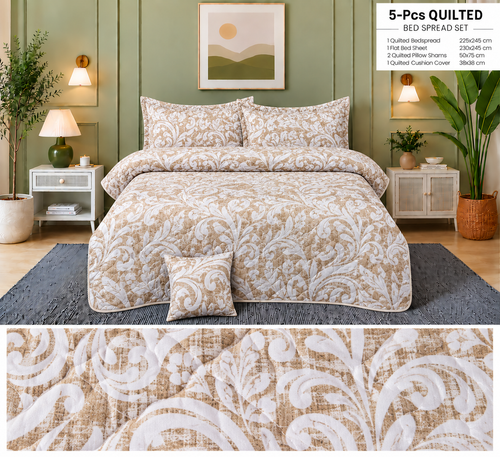 Blue Cream Leaf BBL 5 PCs Comforter Set by Hafiz Bedding Store