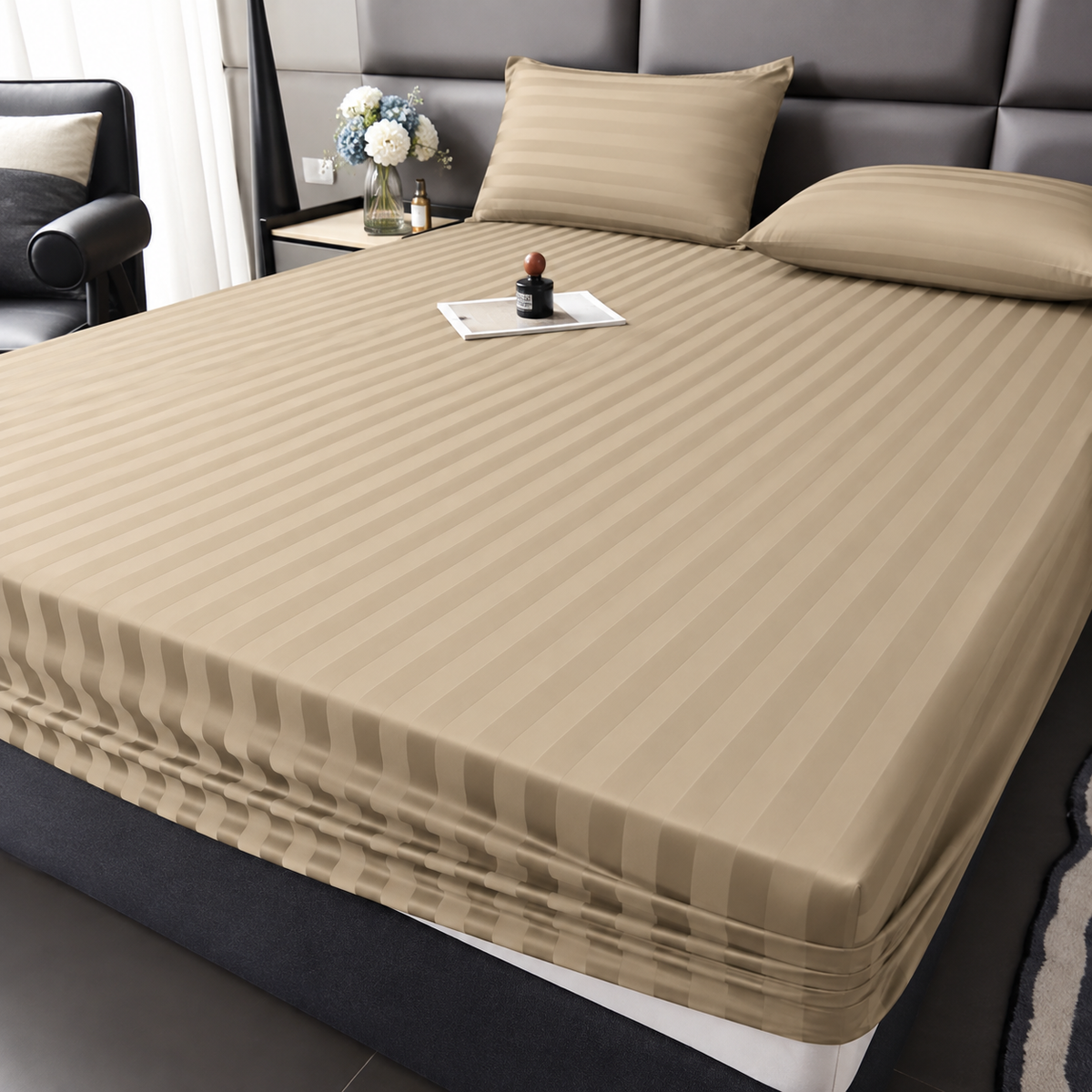 Plain fitted bedsheet - Cream - Double