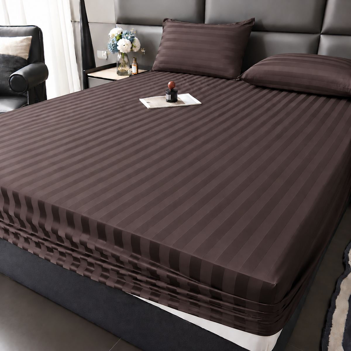 Plain fitted bedsheet - Dark Brown - Double