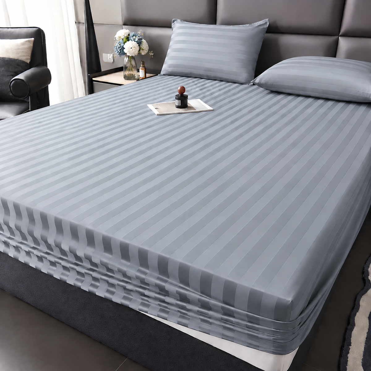 Plain fitted bedsheet - Light Grey - Double