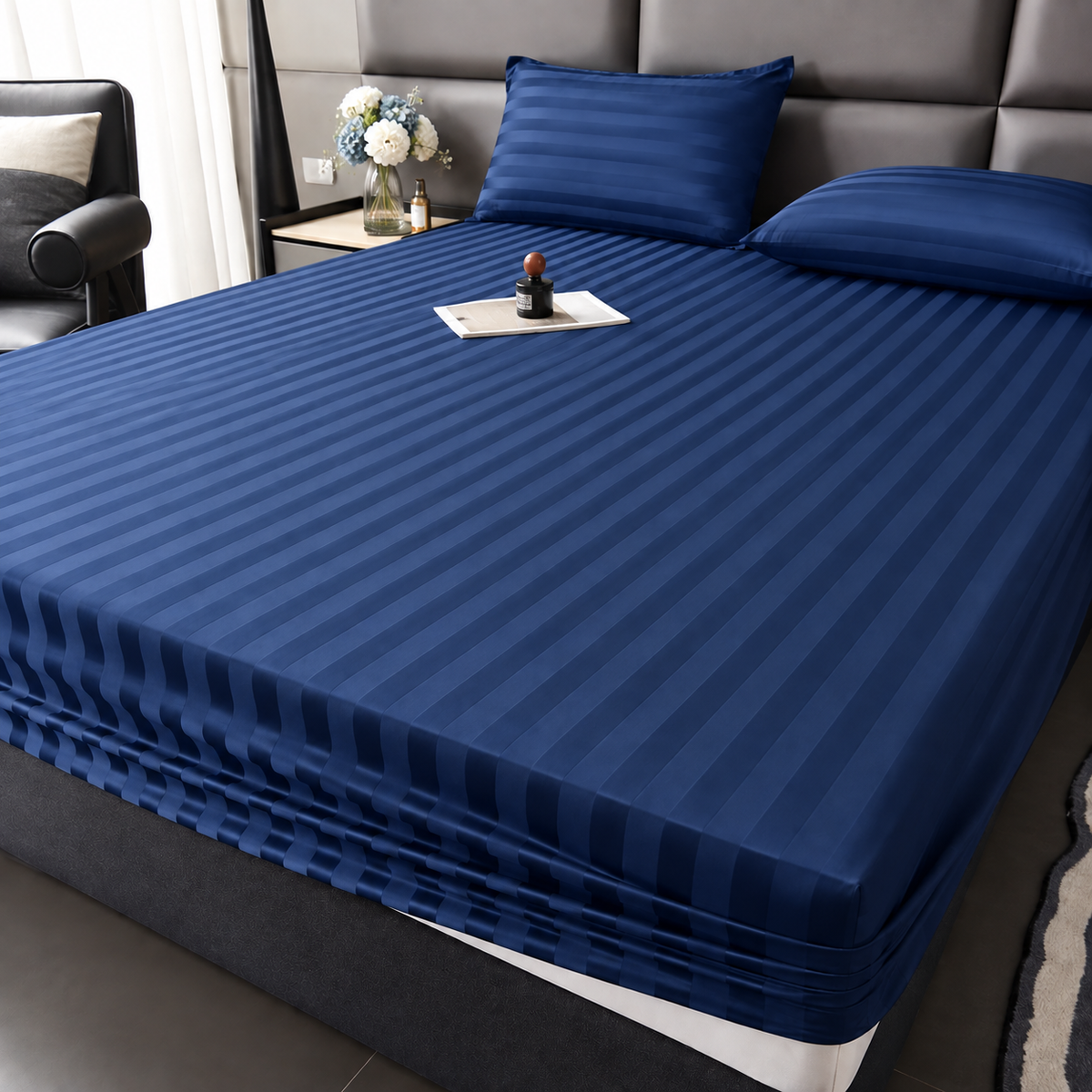 Plain fitted bedsheet - Royal Blue - Double