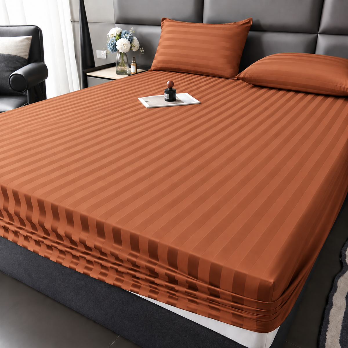 Plain fitted bedsheet - Terracotta - Double