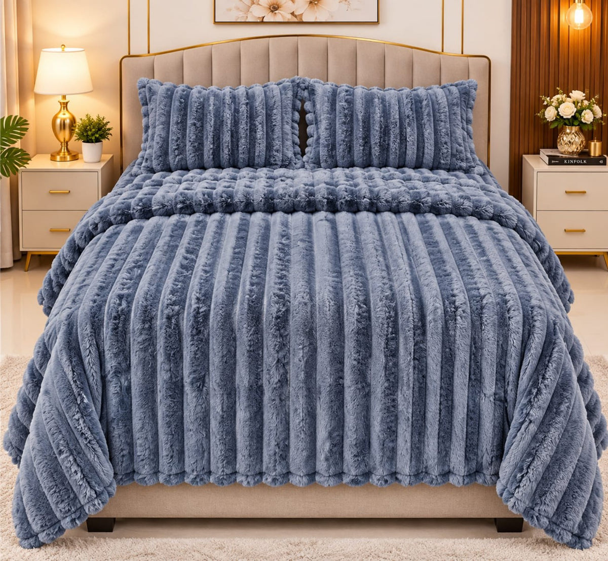 Dusty Blue Plain Fleece 4 PCs Set
