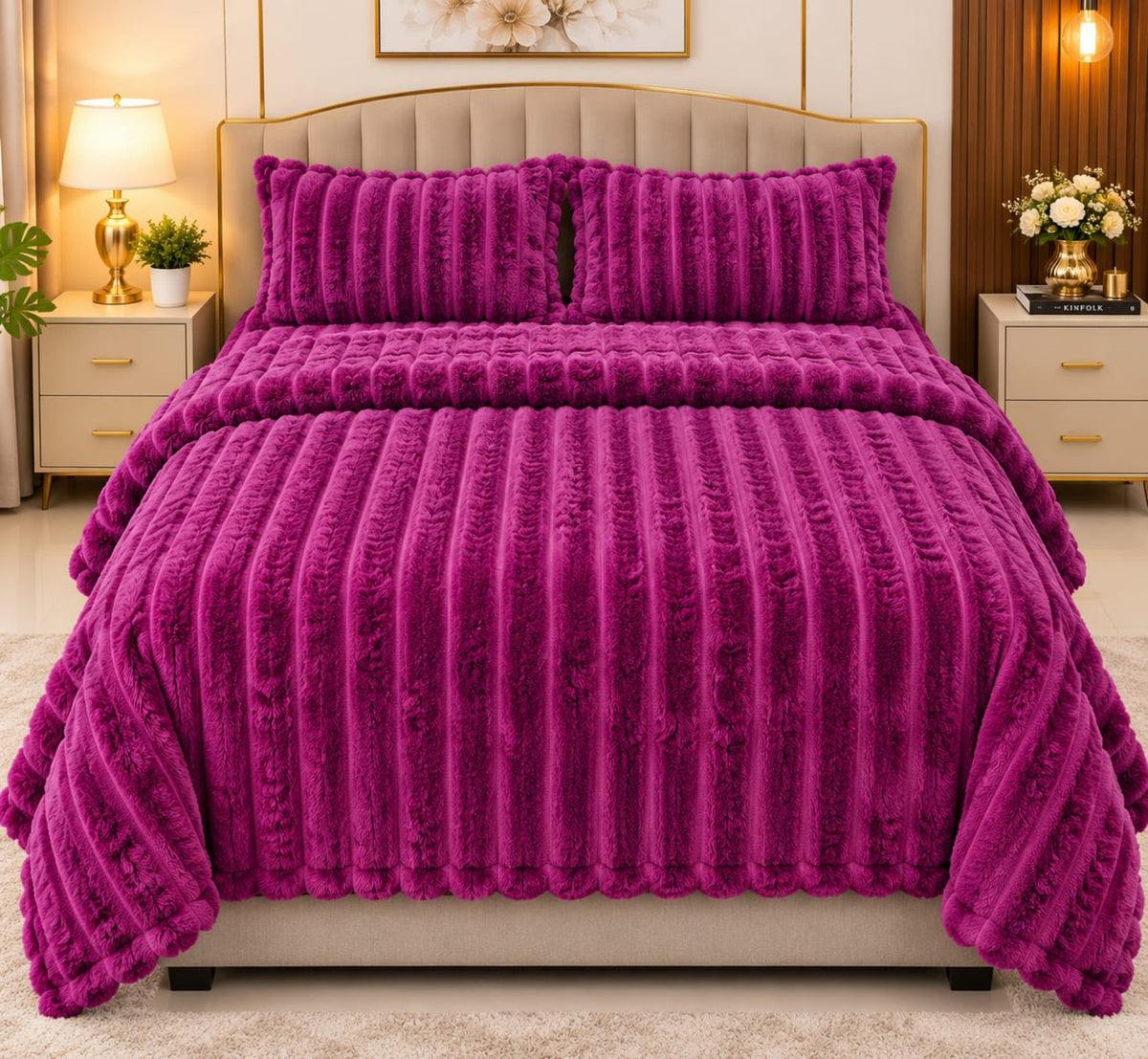 Magenta Plain Fleece 4 PCs Set