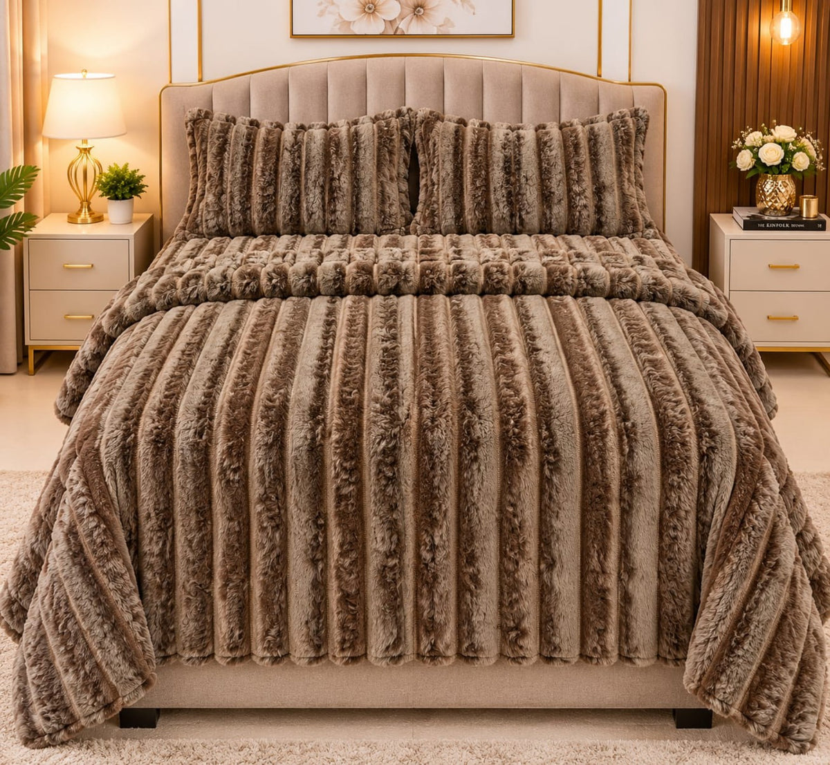 Mocha Brown Plain Fleece 4 PCs Set