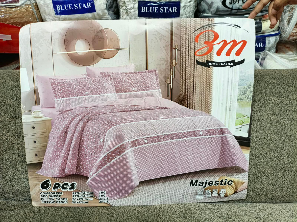 Pink Floral BM 6 PCs Comforter Set
